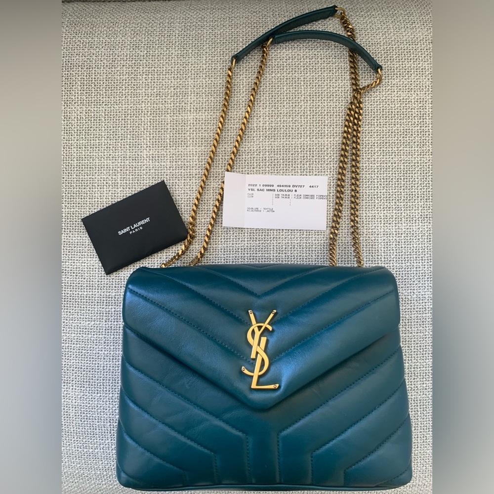 Gorgeous Yves Saint Laurent Quilted Leather LouLou Small Emerald Green